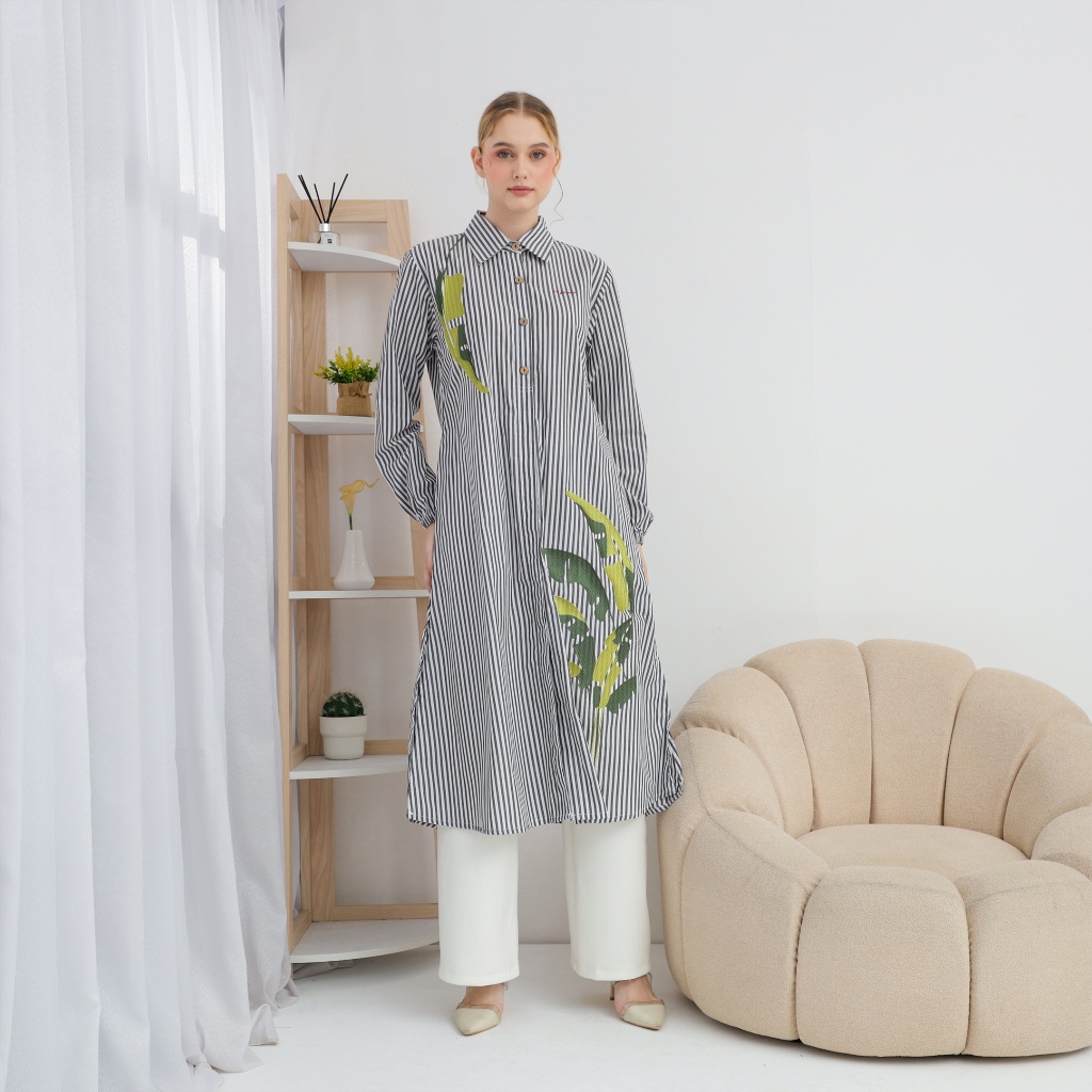 Long Tunik Bordir Katun Lengan Panjang