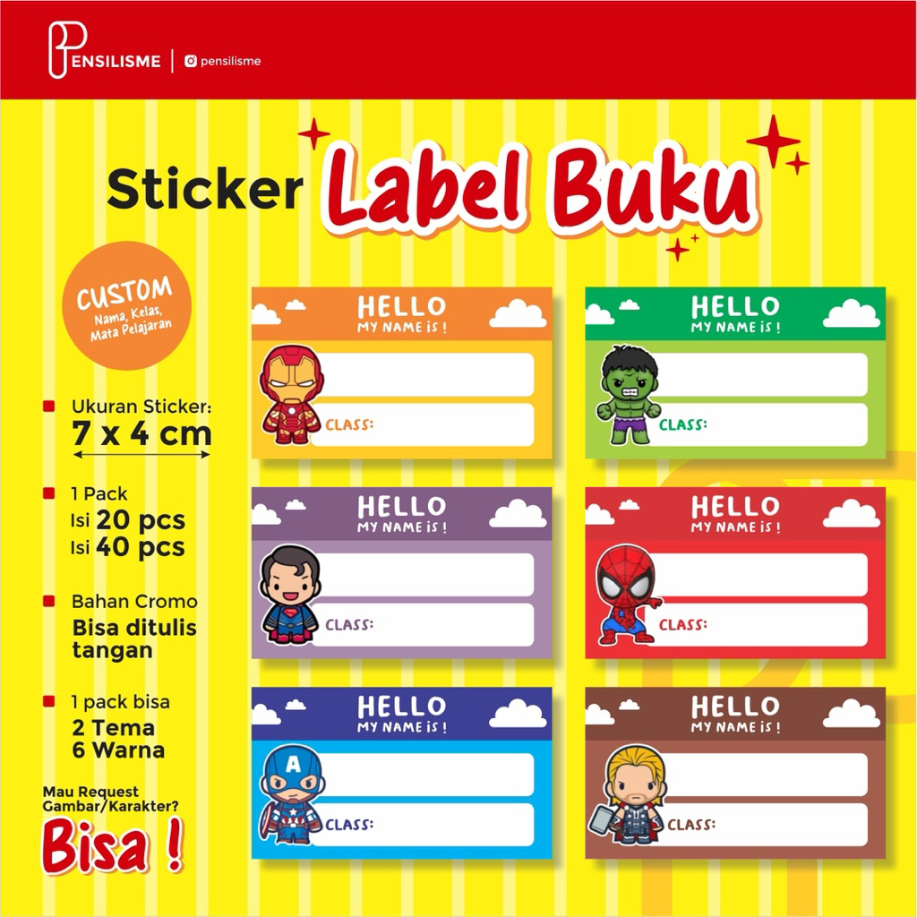 

STICKER LABEL BUKU SEKOLAH MURAH - Custom Nama dan Desain