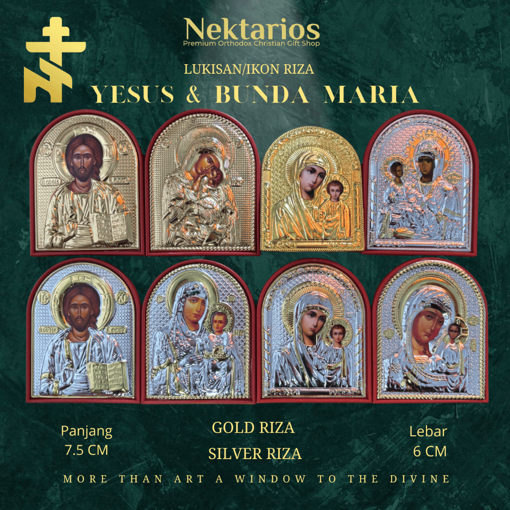 Nektarios Lukisan Ikon Yesus dan Bunda Maria Katolik Kristen Timur Orthodox