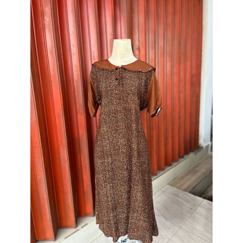 Daster Putri Diana Wanita Panjang Motif Coklat Tali Belakang Bahan Adem Kekinian
