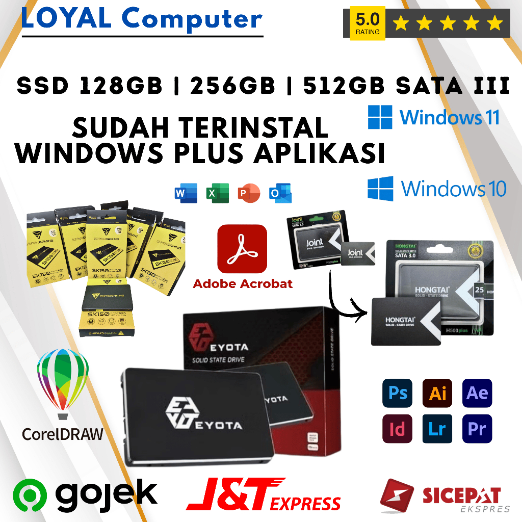 SSD SUDAH TERINSTAL WINDOWS 10 WIN 11 PLUS APLIKASI 128GB | 256GB | 512GB SATA III 2.5"