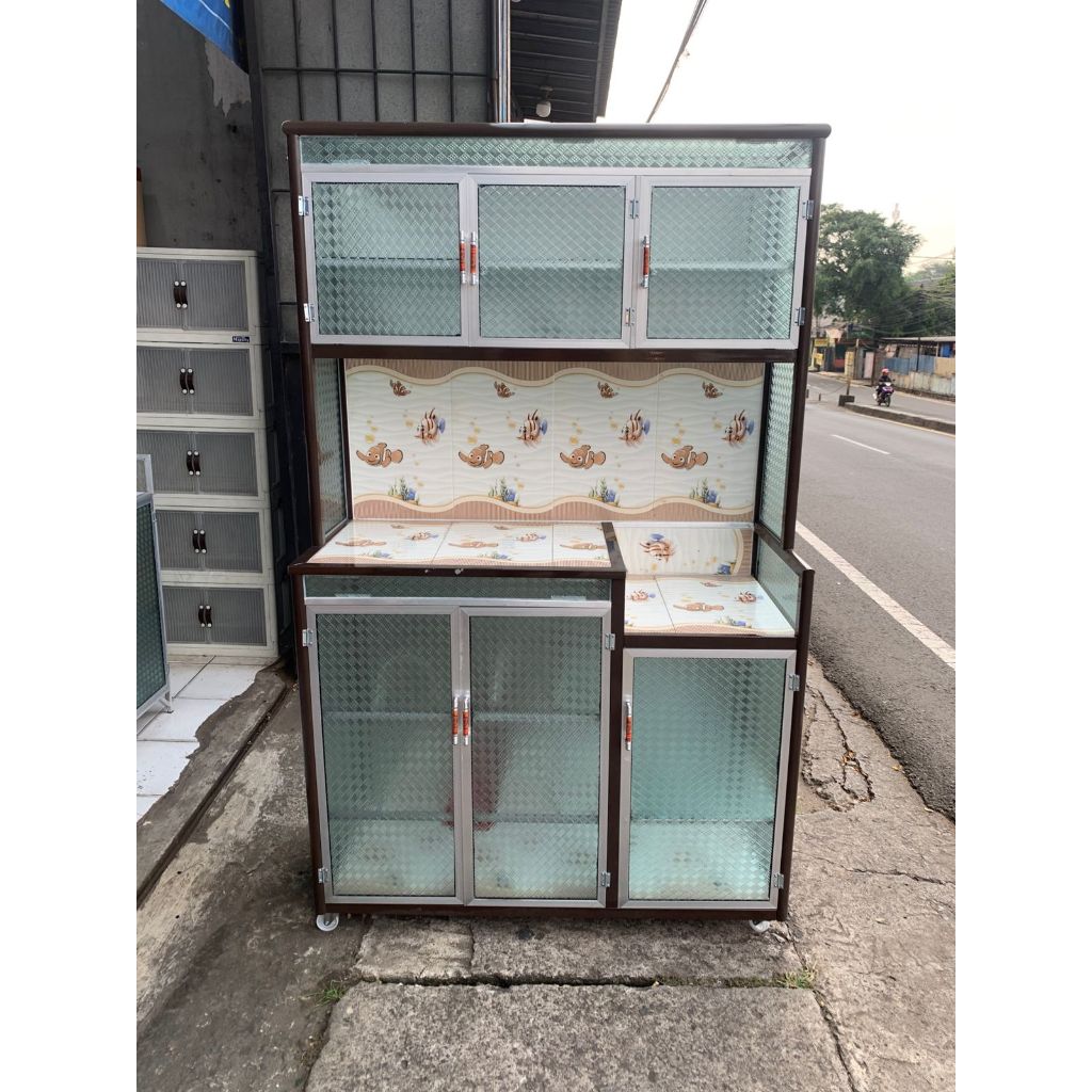 Rak Piring Aluminium 3 Pintu Rangka Tebal + Roda