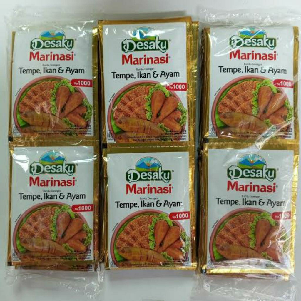 

(3 PCS)DESAKU MARINASI BUMBU INSTAN BERBENTUK BUBUK YANG TERBUAT DARI REMPAH-REMPAH ALAMI BERKUALITAS TINGGI, SEPERTI KETUMBAR, KUNYIT, GARAM, DAN LAIN", YANG BERFUNGSI SEBAGAI PERENDAM UNTUK BUMBU AYAM, IKAN, TEMPE, DAN TAHU AGAR LEBIH GURIH DAN NIKMAT