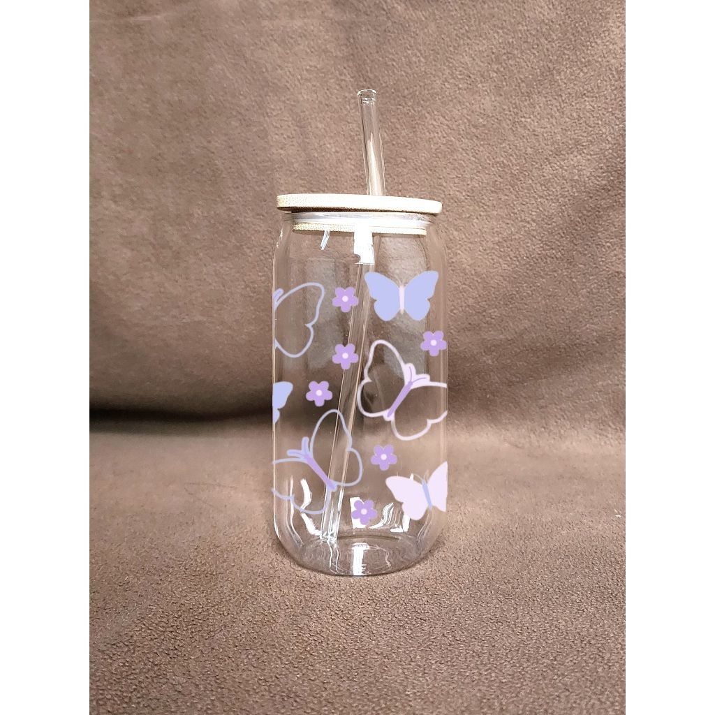 Gelas estetik | Tumbler aesthetic custom Han So Hee gift Butterfly Series - Purple Butterfly