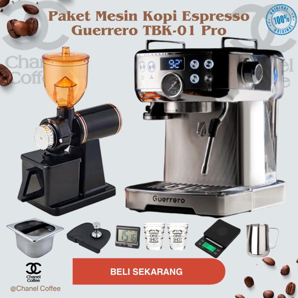 Mesin Kopi Espresso GUERRERO TBK01 PRO + GRINDER Elektrik + Tools