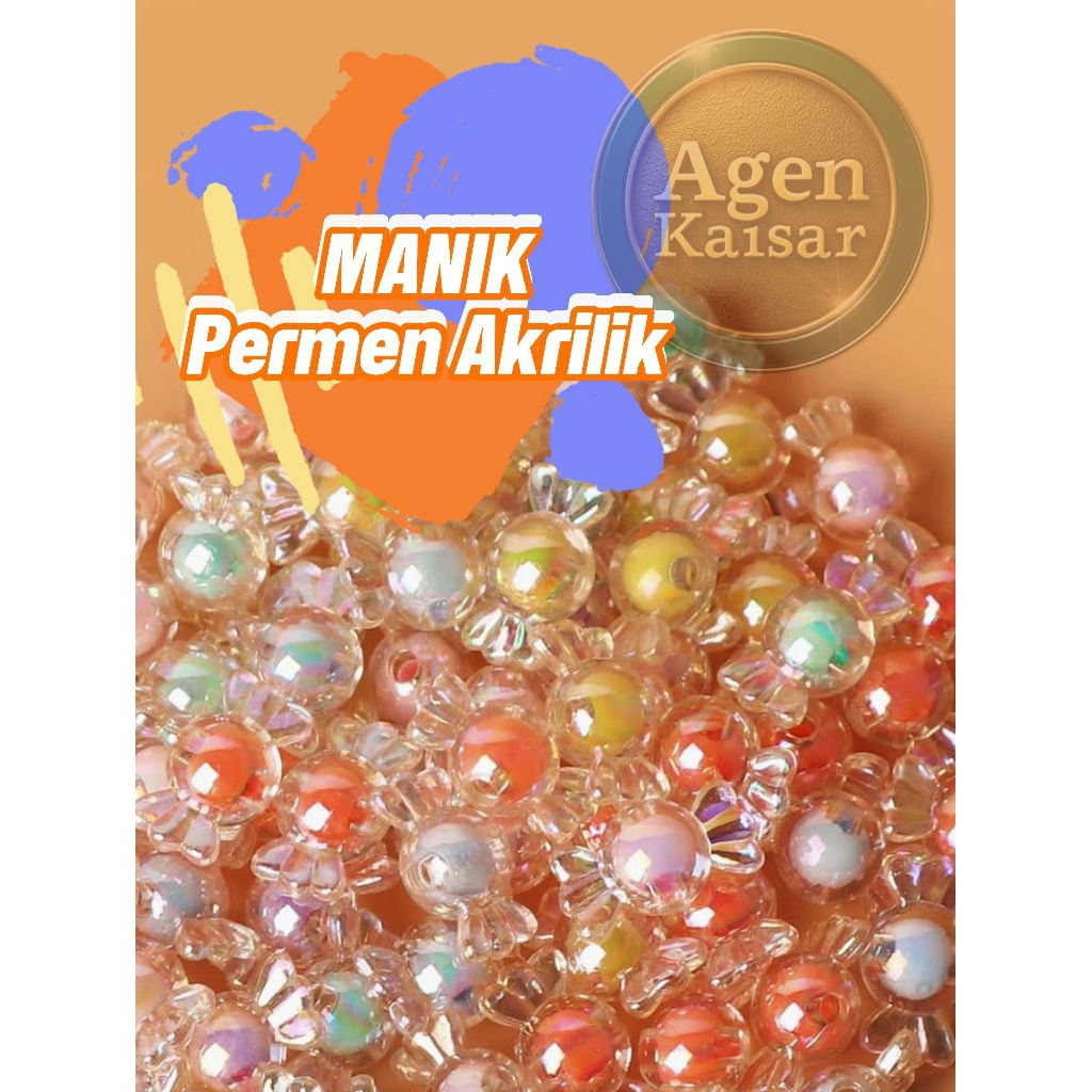 Manik Permen Bening akrilik 10mm. (10gr)