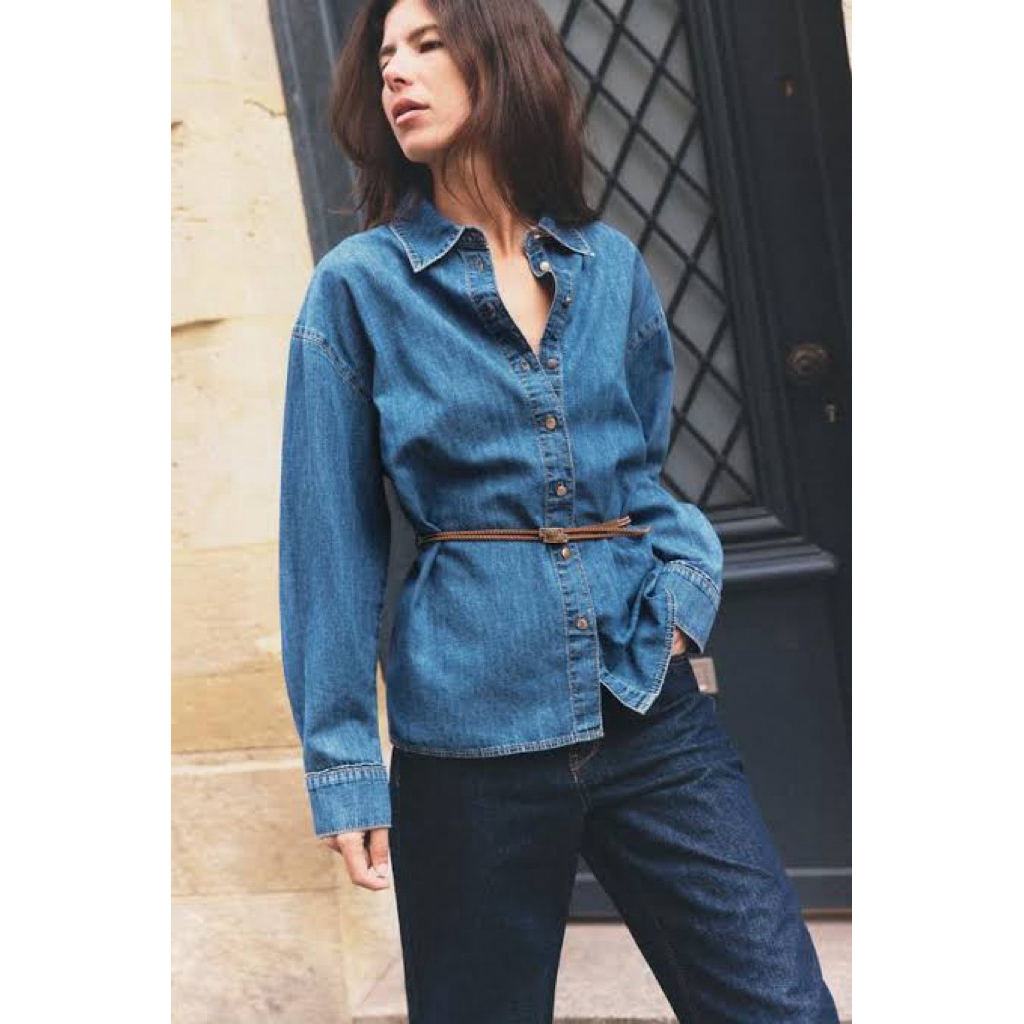 ZARA Belted Denim Shirt size M dan L