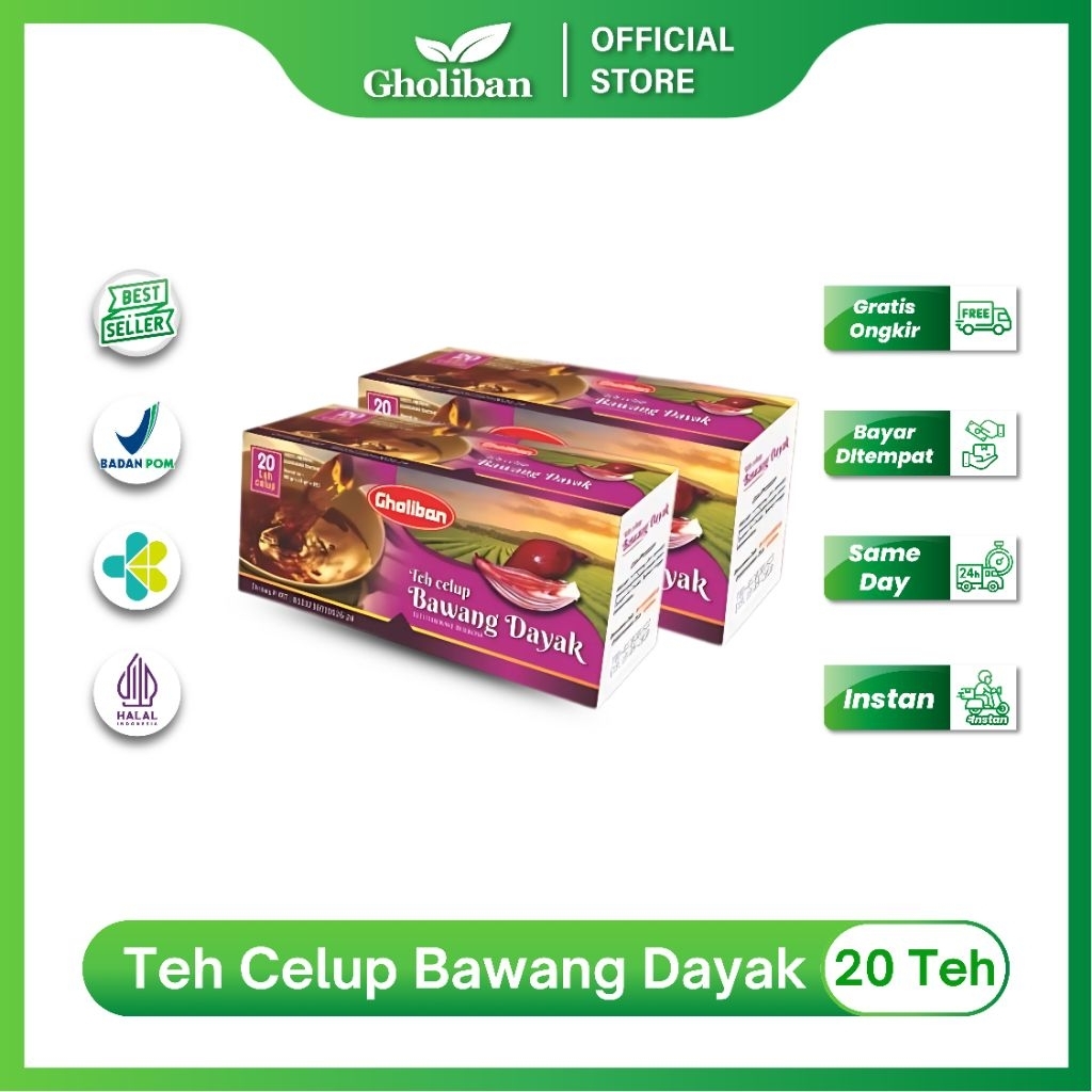 

Gholiban Teh Celup Bawang Dayak 20 Teh Herbal Tradisional Penyeimbang Gula Darah & Detoks Alami