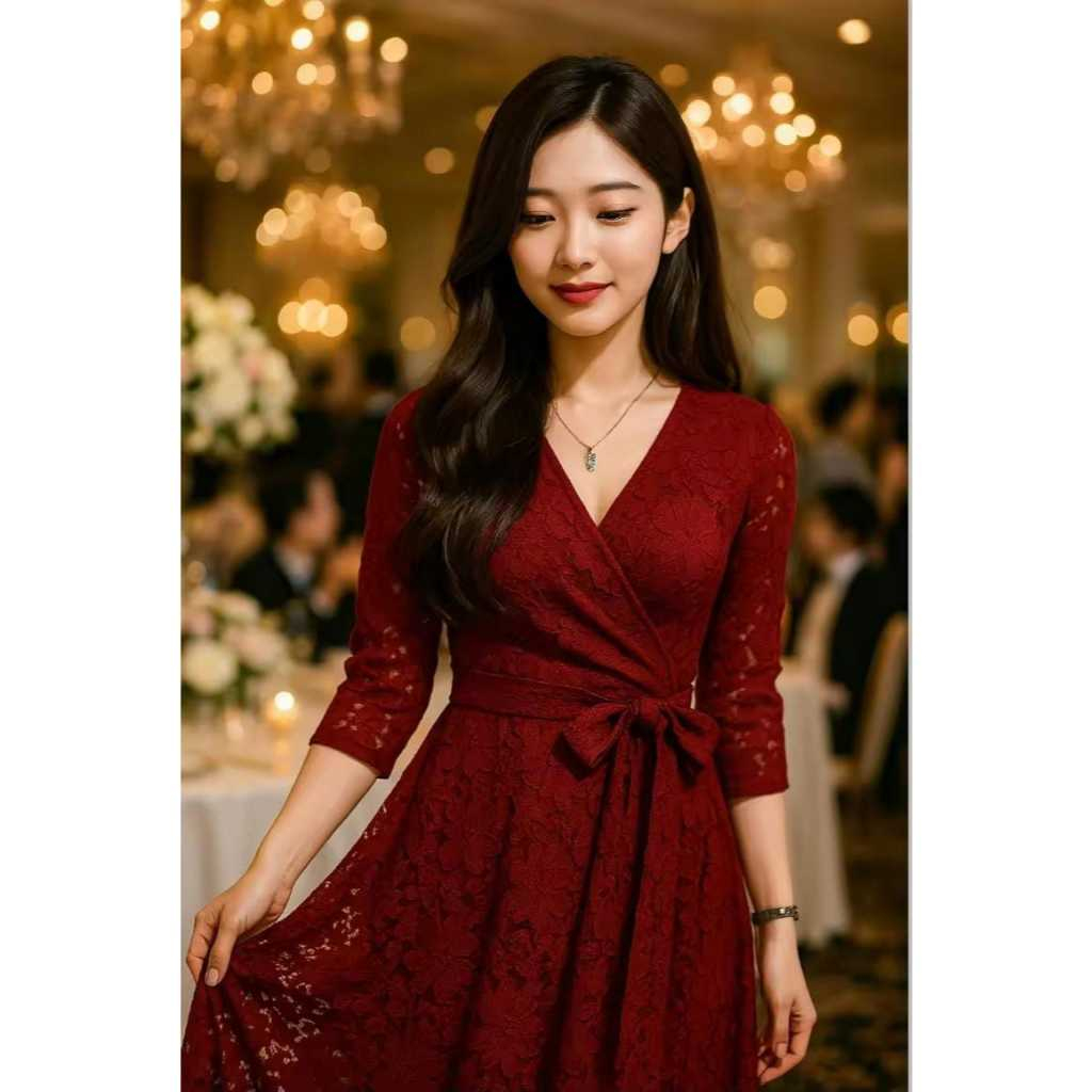 COD Gaun Burkat Korea Baru V -Neck Gaun Pesta Panjang/Gamis Lebaran Hijab Dan Non Hijab