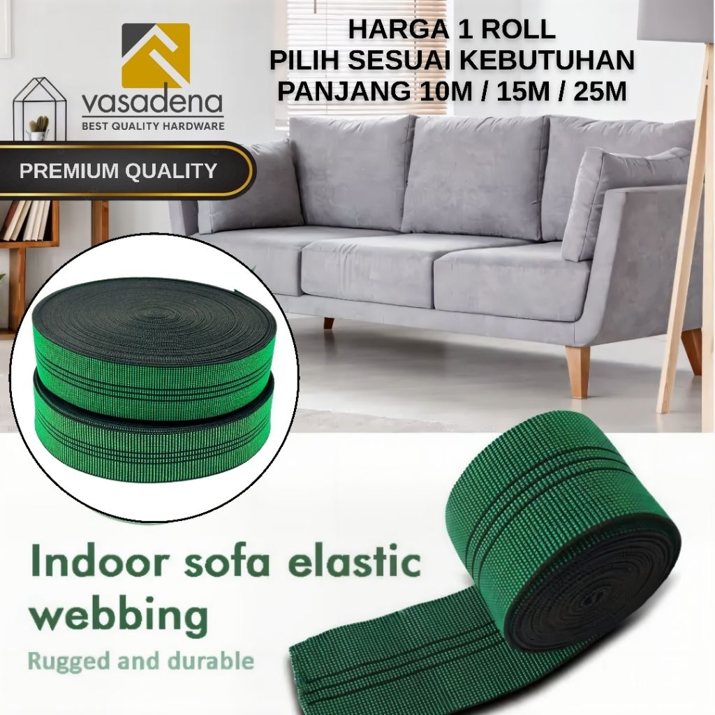 Webbing Elastik Sofa / Harga 1 Roll / Tali Webbing Sofa / Webbing Hijau / Jok / Tali Webbing Kasur