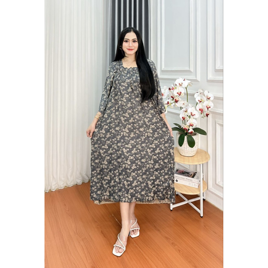 LONGDRESS FUJI JUMBO KARET DADA RAYON ADEM LENGAN DASTER PANJANG VIRAL KEKINIAN TERBARU
