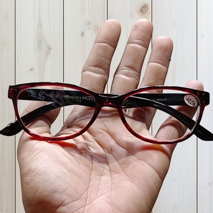 Kacamata Baca Kacamata Plus Semi Cat eye Frame Marron Motif ES085