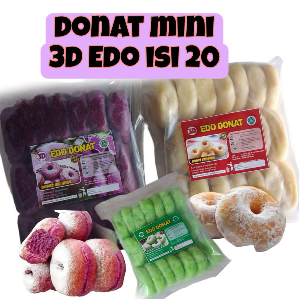 Edo donat 3D donat kentang / ubi ungu / pandan isi 20