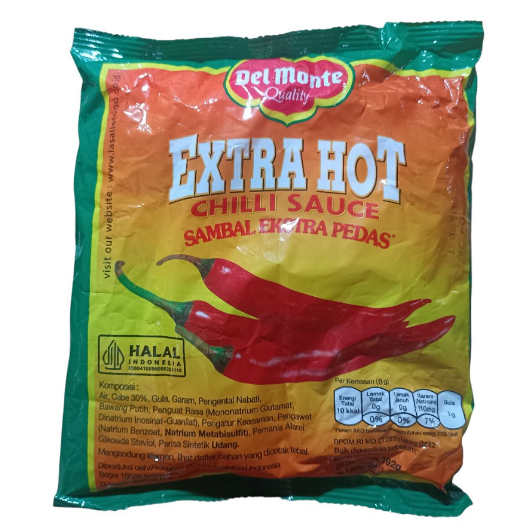 Del Monte Saus Sambel Sambal Sachet Kecil 192gr Isi 24 Saos Cabe Cabai Extra Pedas Chili Sauce Delmo
