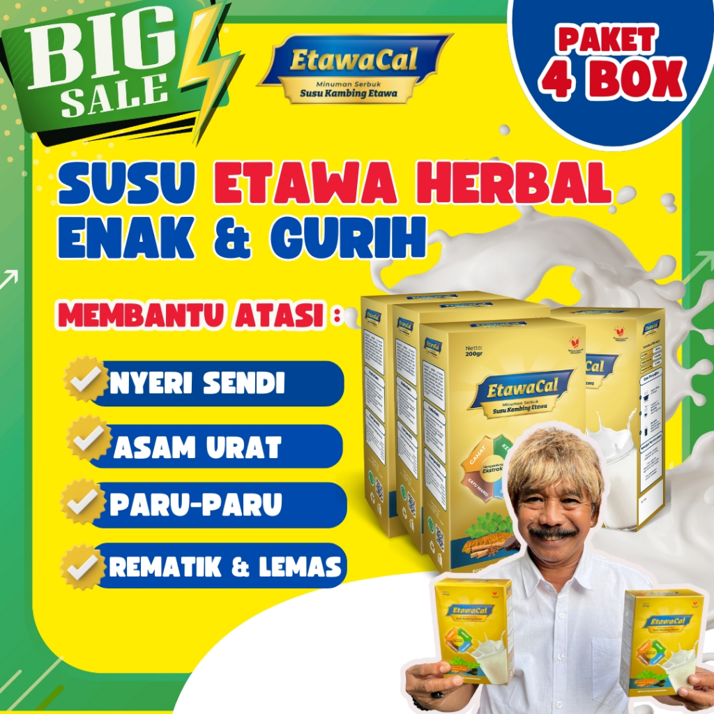 

Etawacal Paket 4 Box - Susu Kambing Etawa Asli Atasi Kolesterol Asam Urat Reumatik Nyeri Sendi