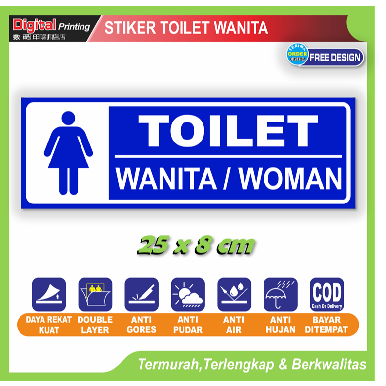 

Stiker tulisan new toilet wanita woman perempuan sticker identitas penggunaan kamar mandi wc dll