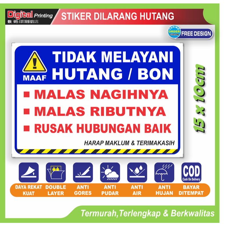 

Stiker tulisan premium dilarang hutang wajib cash sticker peringatan pembayaran pembeli toko dll
