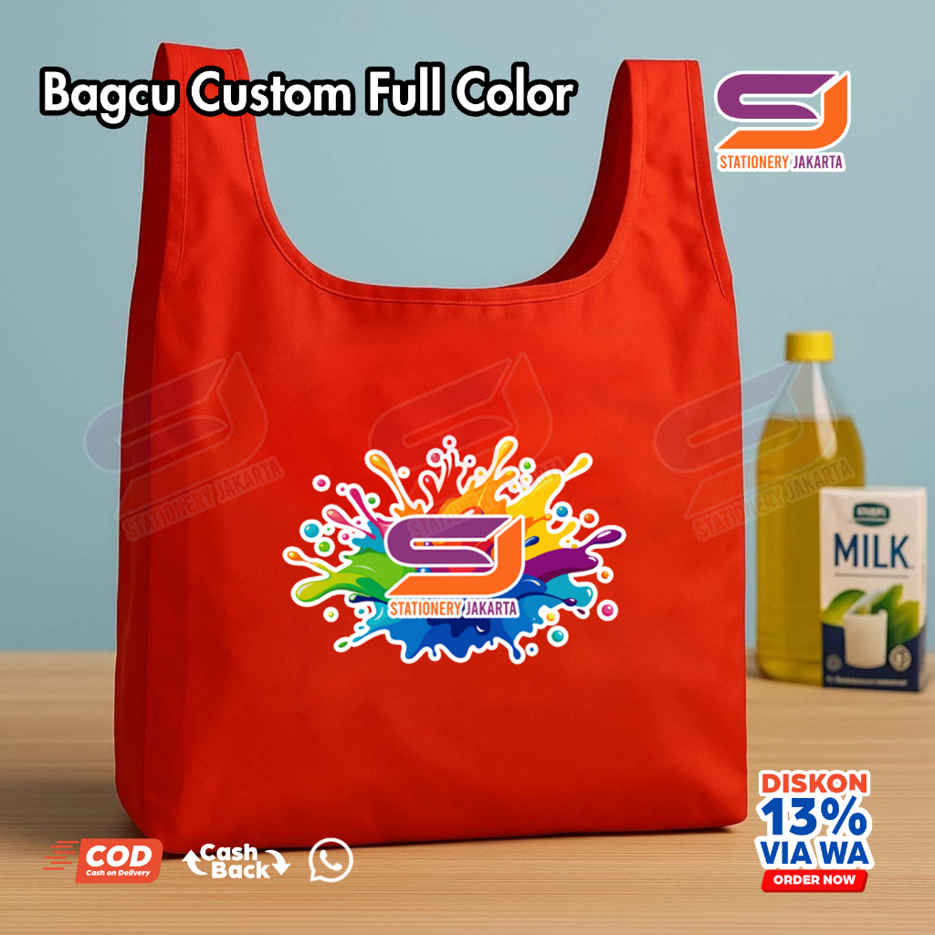 Tas Supermarket Baggu Bagcu Custom Full Warna DTF Lipat Praktis Tas Belanja Jinjing Shopping Bag