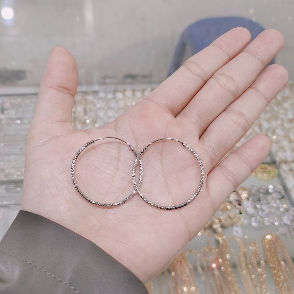 Anting Gipsy Putih Replika Emas Xuping Diameter 3CM - Anting Bundar Bulat