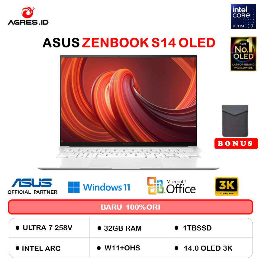 ASUS ZENBOOK S14 OLED 3K TOUCH UX5406SA ULTRA 7 258V 32GB 1TB W11+OHS 14.0 3K 120HZ SLV -OLEDS7312TM