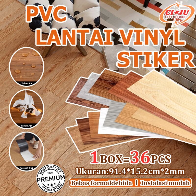 (1box 36 Pcs) 91.4 cm X 15.2 cm lantai vinyl Vinyl Stiker Lantai Kayu PVC vinyl lantai kayu premium 