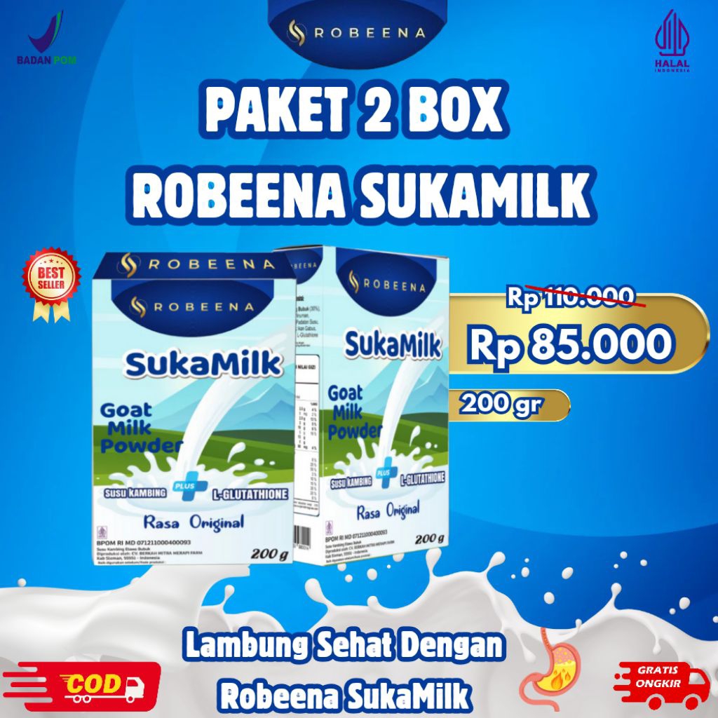 

PAKET 2 BOX - ROBEENA SUKAMILK SUSU KAMBING ETAWA UNTUK MERINGANKAN MASALAH LAMBUNG DAN PENCERNAAN