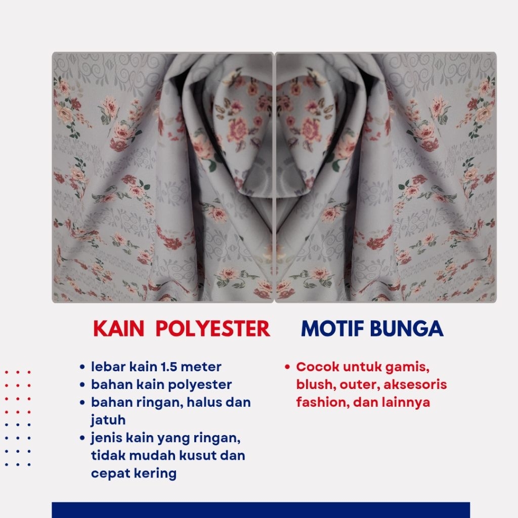 KAIN POLYESTER BERMOTIF BUNGA《HARGA PER 0,50 METER》