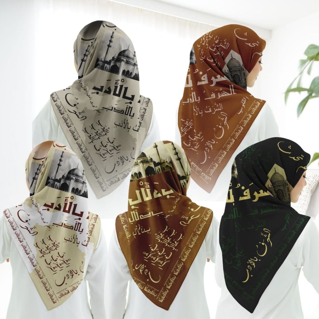 Kerudung Santri Al adabi  Tulisan Arab Cantik  Jilbab segiempat Voal Motip Arab