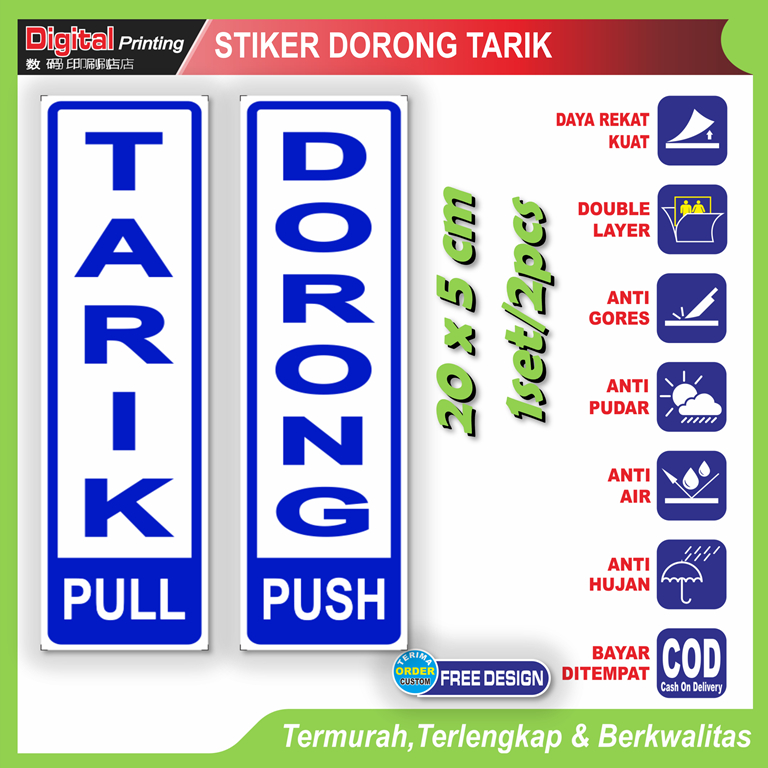 

Stiker tulisan new dorong tarik pull push sticker petunjuk buka tutup pintu toko kantor rumah dll