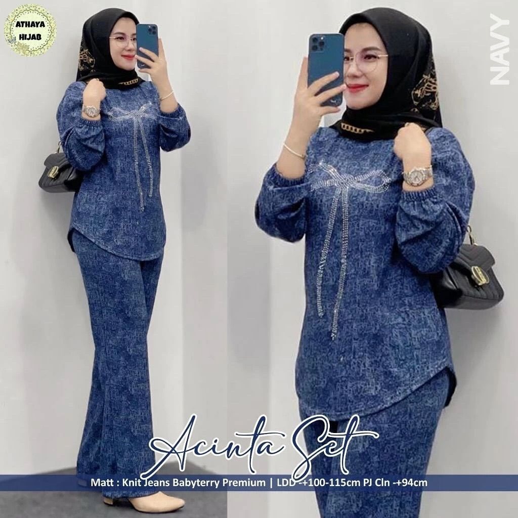 Setelan Baju Wanita Terbaru Acinta Set WD Bahan Kain Knit Jean Baby Terry LD 100 - 130 cm Size M L X