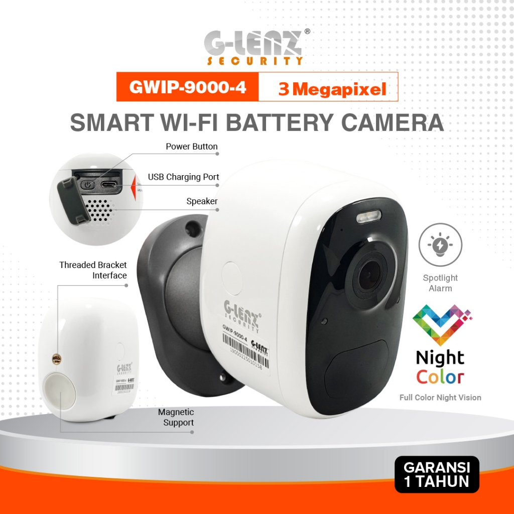 GLENZ CCTV WIFI BATTERY GWIP 9000 (2K) 3MP OUTDOOR GWIP-9000-4
