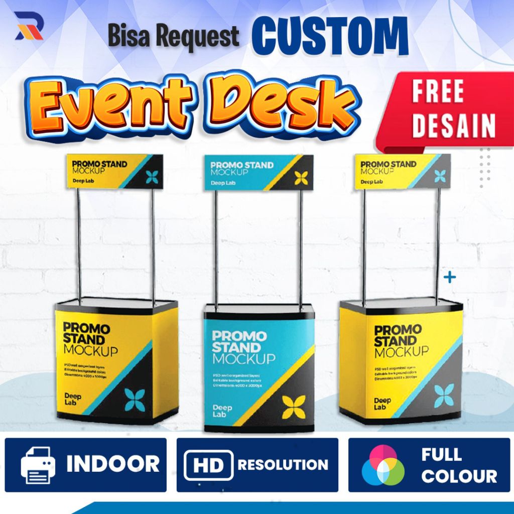 Event Desk Custom + Gambar | Event Desk Portable PREMIUM | Meja Promosi Lipat