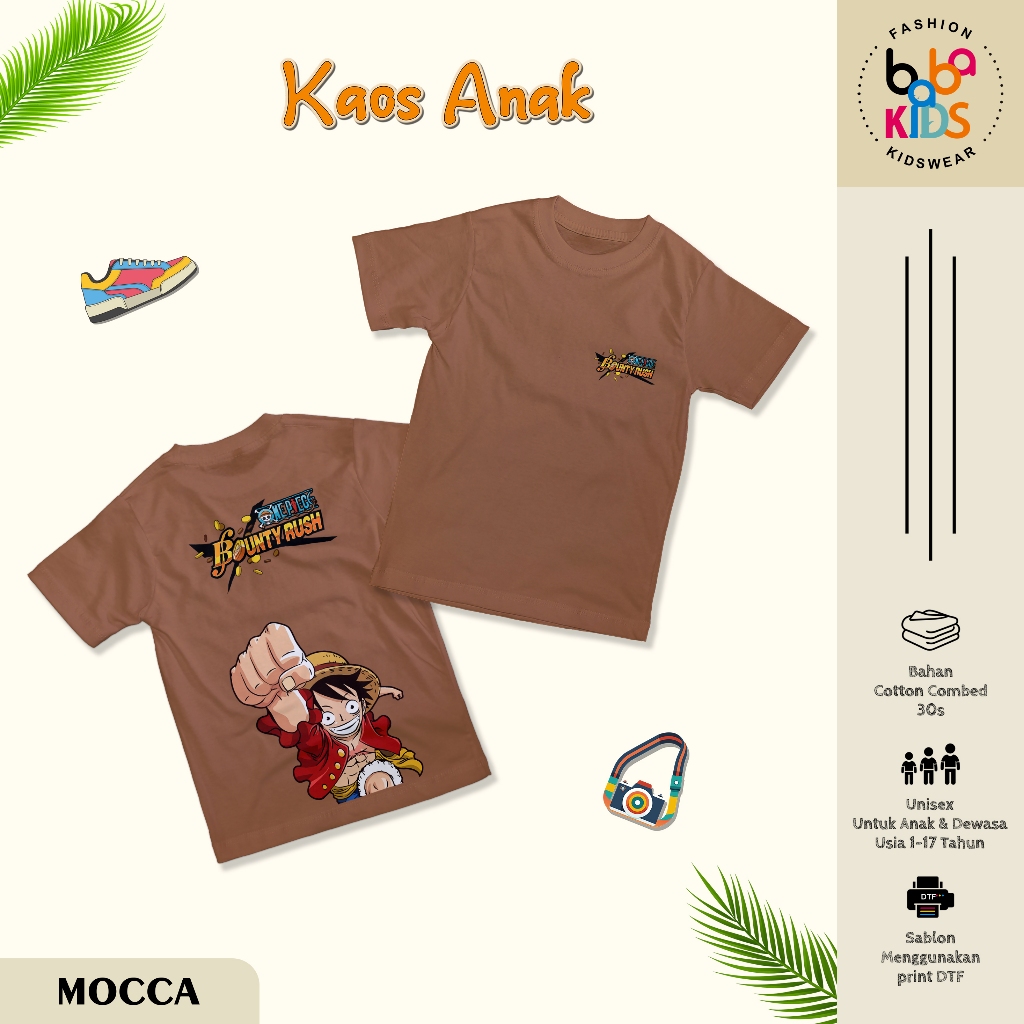 Kaos Anak Laki Laki 1-12 Tahun One Piece Luffy Bounty Rush Cotton Combed 30s