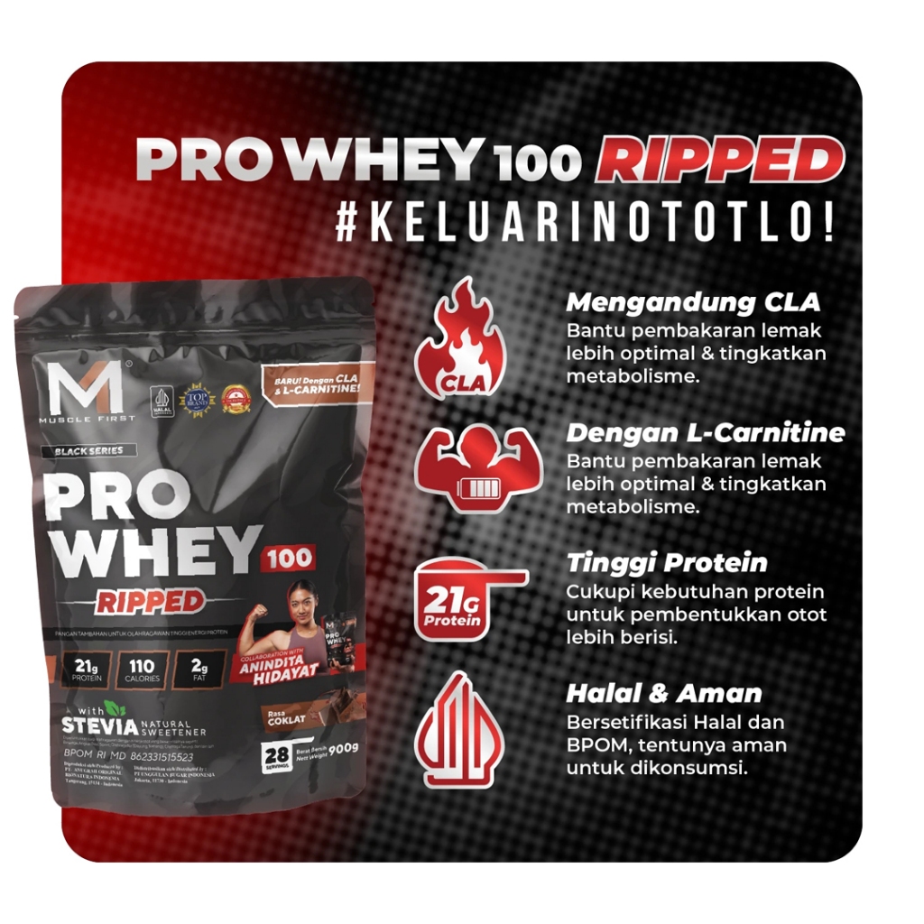 M1 MuscleFirst Pro Whey 100 RIPPED 2 Lbs 900 Gram Whey Protein + CLA & L Carnitine
