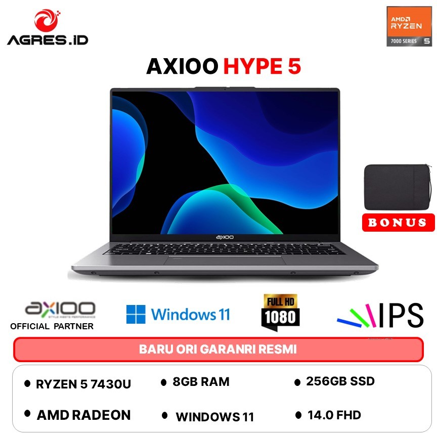[READY STOCK] AXIOO HYPE 5 AMD X5-2 RYZEN 5 7430 8GB 16GB 256GB W11+OFFICE PERMANEN 14.0FHD IPS BLU