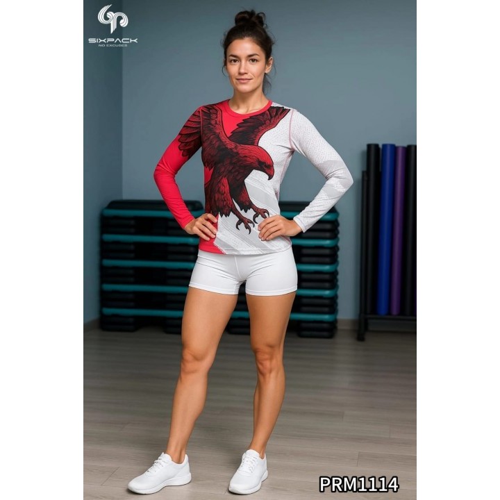 Kaos Olahraga Wanita Motif Full Printing Merah Putih Gym Fitness Aerobic Yoga By Sixpack Kode 1114