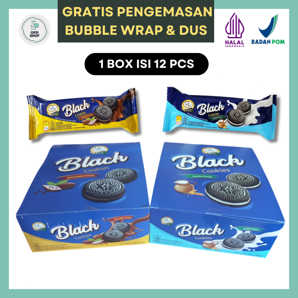 

Denex Black Cookies 1 Box (12 pcs x 50 gr) Biskuit Kukis Sandwich Krim Snack Cemilan