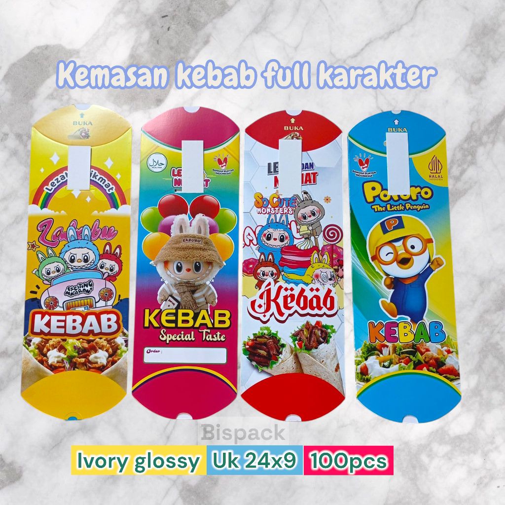 

@100pcs kemasan dus kebab full warna karakter glossy Ivory size 24x9