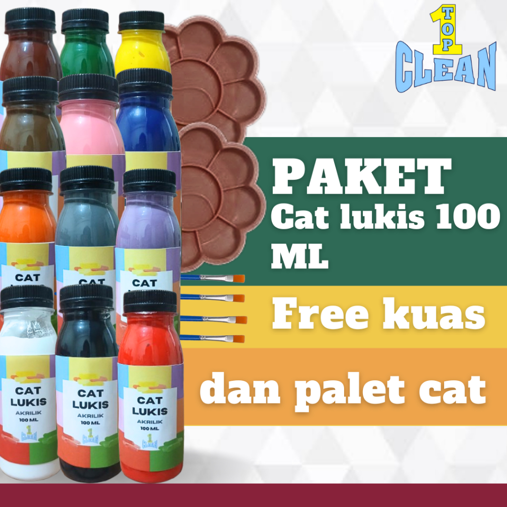 

Paket cat lukis 100 ML free kuas dan palet cat TOPCLEAN