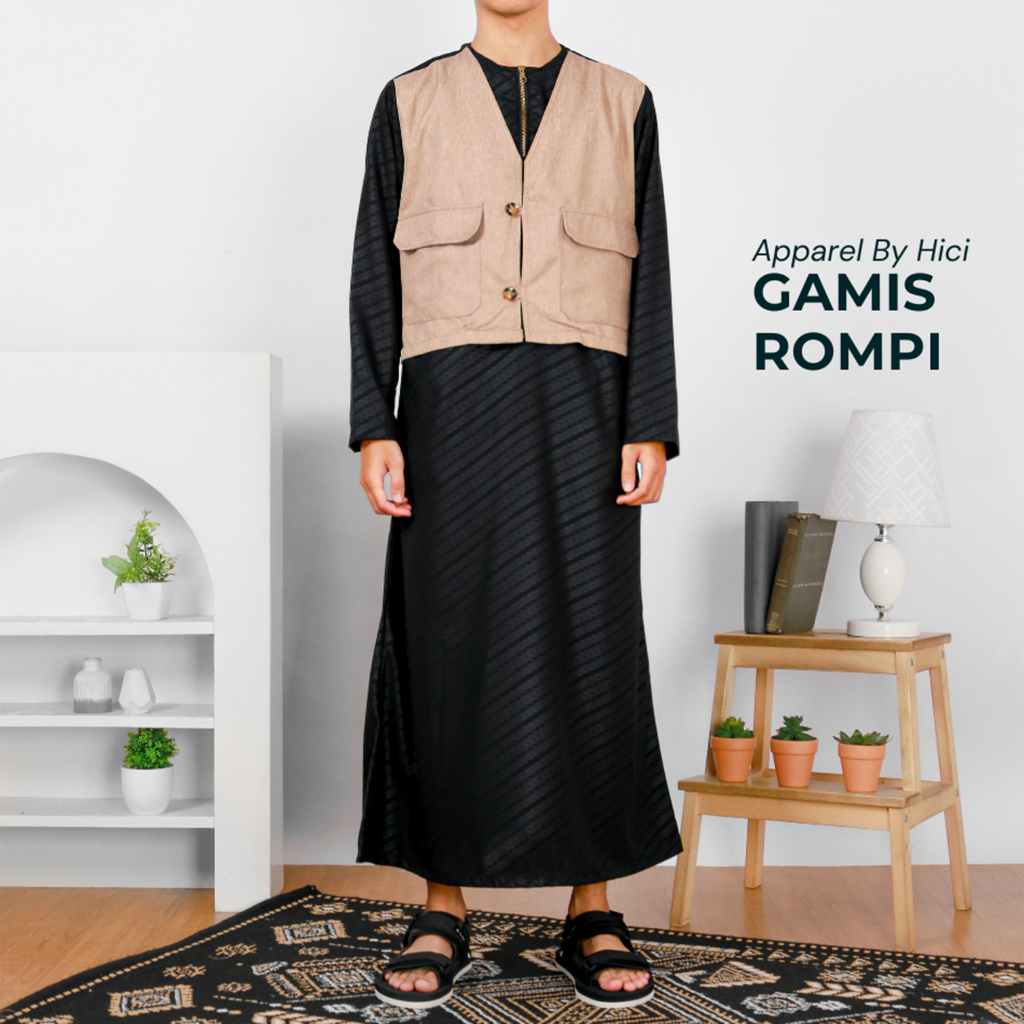 Jubah Pria Muslim Remaja Dewasa Lengan Panjang Model Gamis Rompi Motif Embos