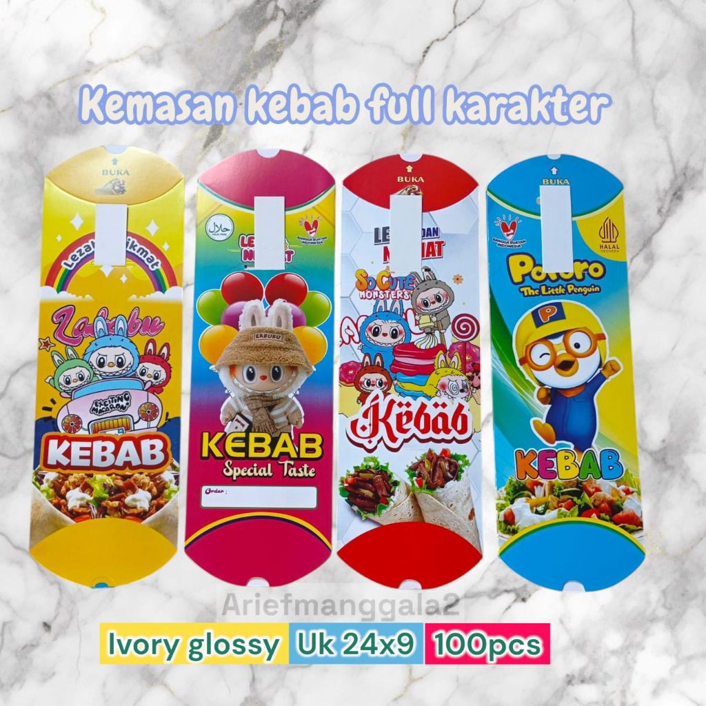 

@100pcs kemasan dus kebab motif LABUBU (ivory) glossy size 24x9