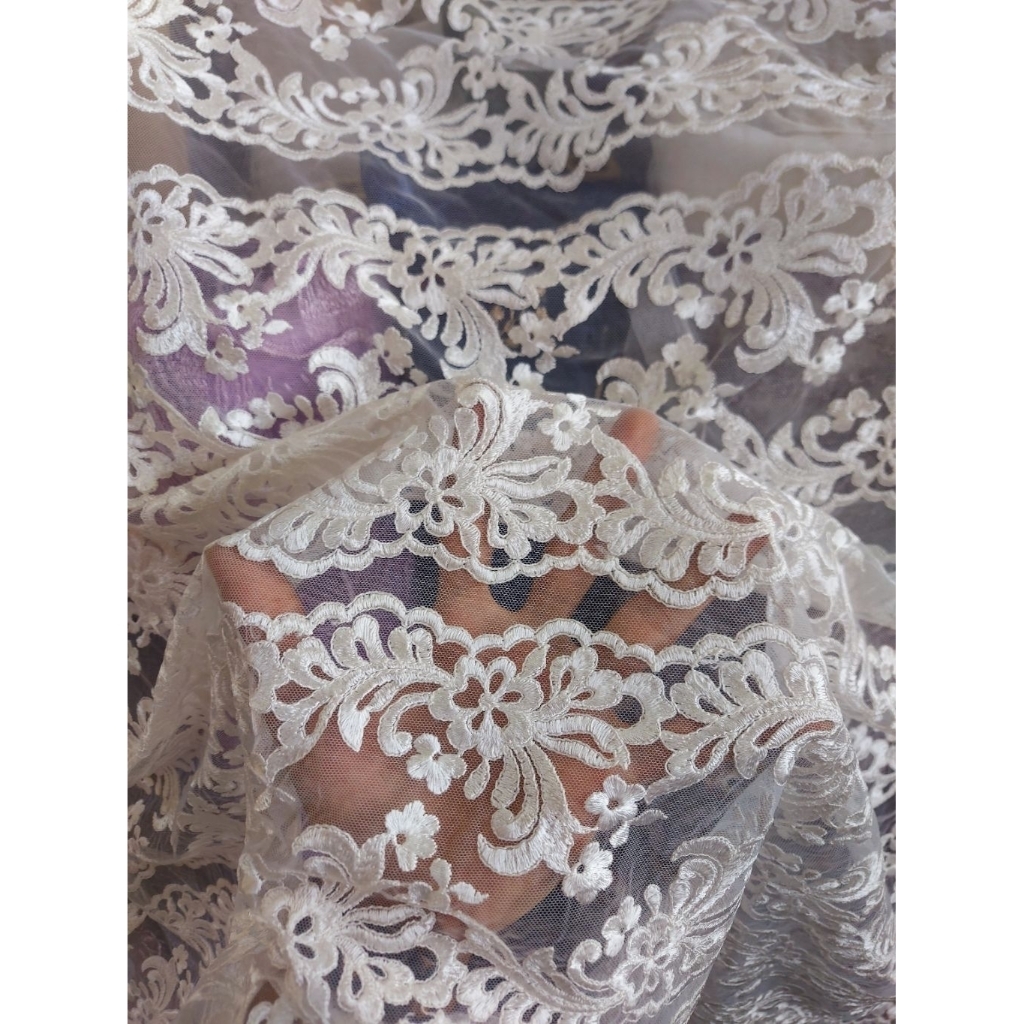 kain tile bordir Premium  - kain tile bordir bunga timbul  - kain tile bordir original  ( BW ) t