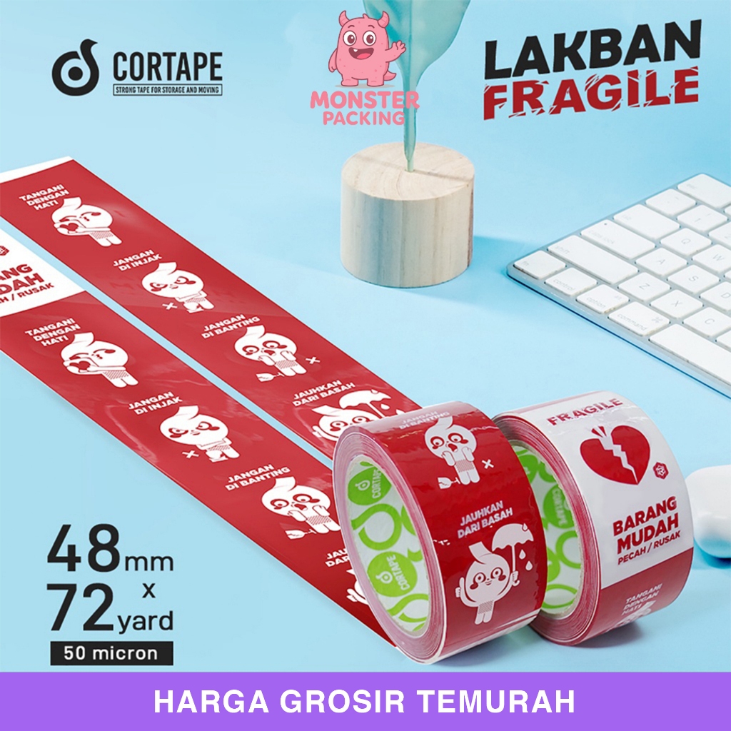 Lakban FRAGILE 48mm Mascot Isolasi PREMIUM TERMURAH/Satuan