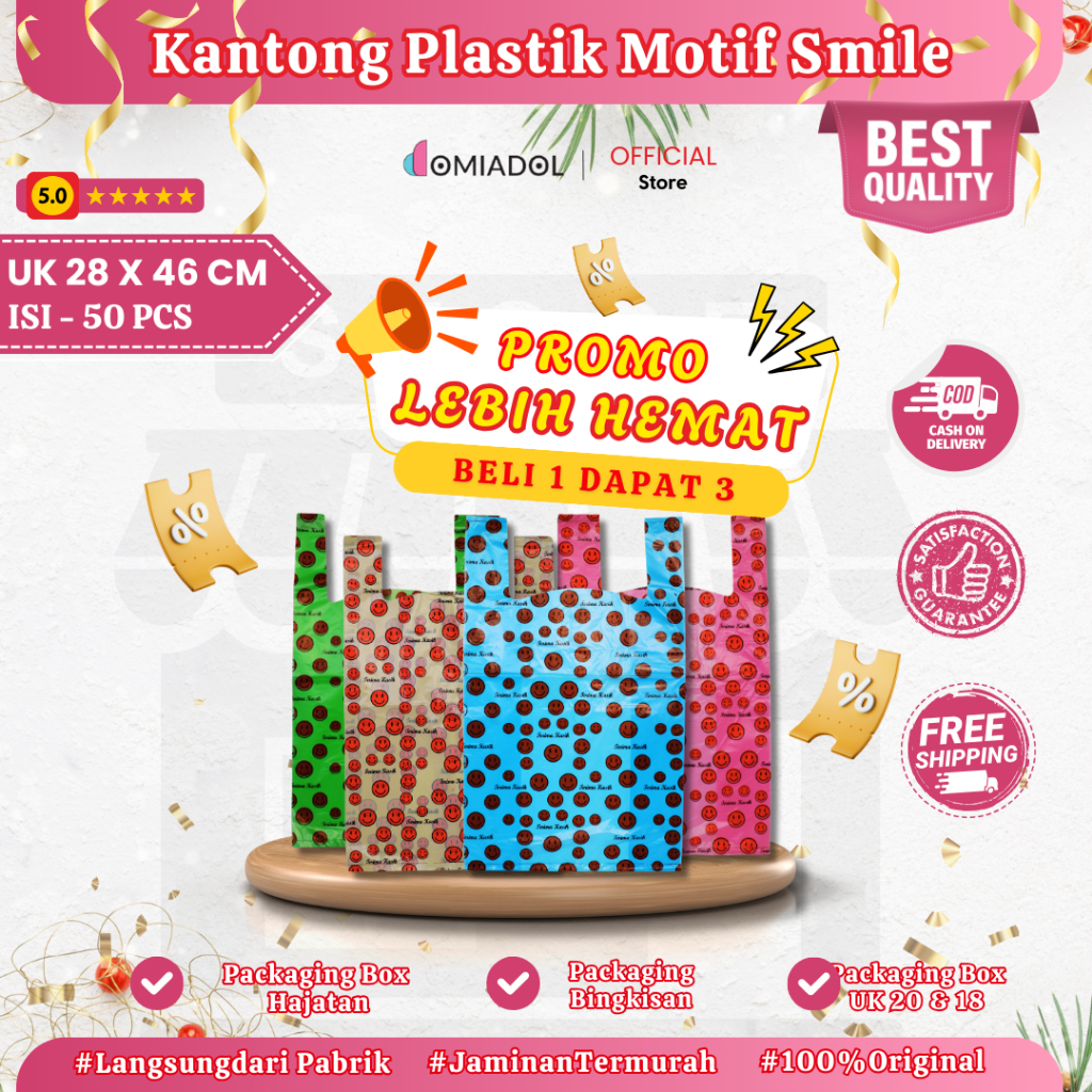 

(PROMO BUY 1 GET 3) Kantong Dus Hajatan Motif Smile 28 Ukuran Dus 20x20- 50 Pcs