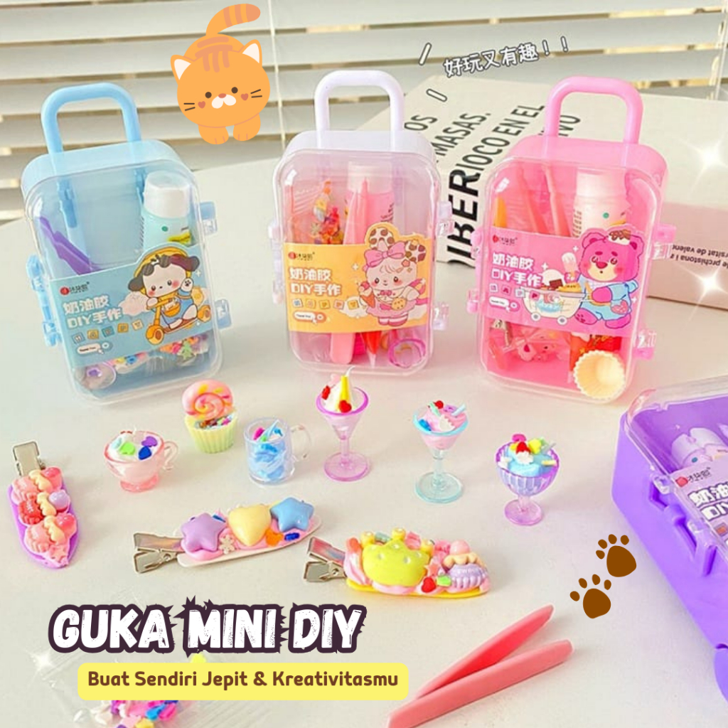 Guka Krim Set DIY Clay Decoration Box Koper Keychain Sticker Aesthetic Tali Rantai Set Prakarya