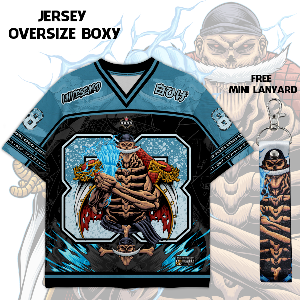 (Gratis Lanyard, Stiker) BIGBOSS Baju Jersey Anime One Piece Unisex Oversize Boxy 024 Whitebeard