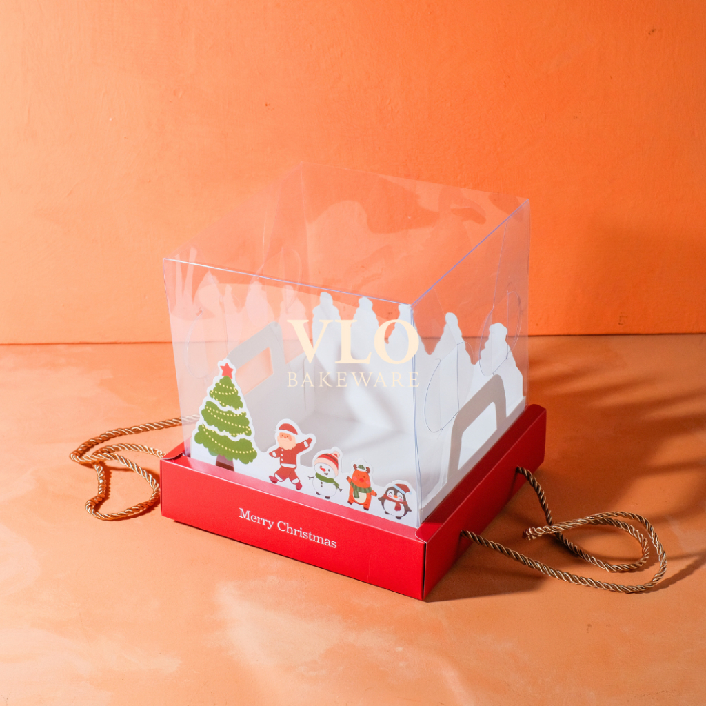 

[1 SET ISI 10 PCS] Kotak kue hampers natal ada handle | box kue natal mika