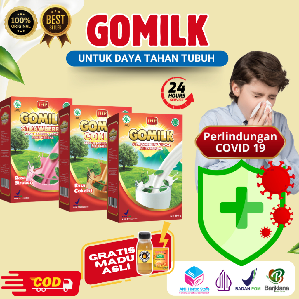 

SUSU UNTUK COVID - GOMILK 3 BOX | BONUS MADU DAN JAHE | GOMILK Susu Etawa Plus Herbal Perlindungan Covid 19