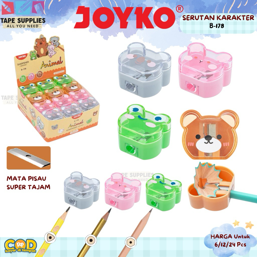 

(ISI 6/12/24 PCS) Joyko Serutan Karakter B-178 | Tempat Sampah Serutan Pensil Lucu Bentuk Hewan