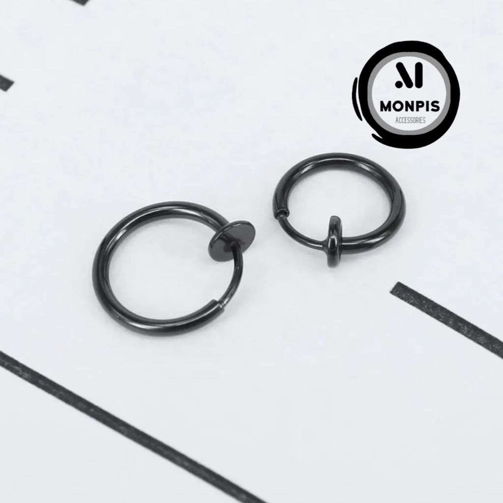 Anting jepit titanium Anting titanium Anting hitam Anting pria wanita Anting cowok cewek